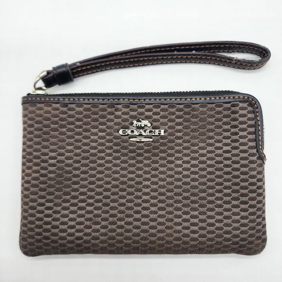 Coach Legacy Jacquard‎ Fabric Corner Zip Wristlet , Brown, 6x4x0.5 in F13311 - Picture 1 of 4